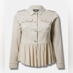 Torrid Twill Army Beige Women's Peplum Trucker Jacket